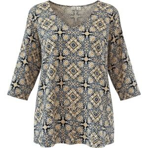 Artisan NY Women's 2X Boho Tunic Top Viscose Stretch Hippie Print Stitch Detail